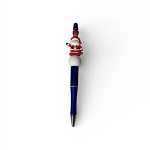 Handmade Christmas Beaded Pen – Santa Figure Charm, Blue Barrel